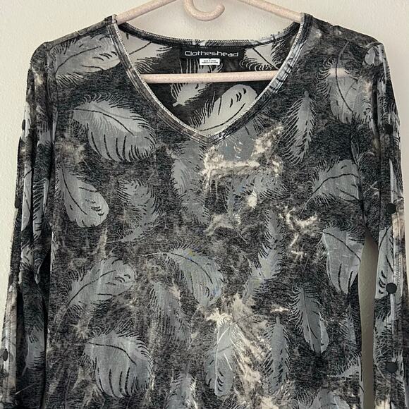 Vintage ClothesHead sheer burnout long sleeve feather pattern Y2K whimsigoth S - Picture 6 of 14